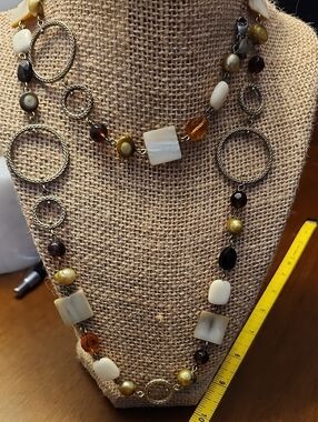 Lia Sophia Long Multi-Element Women’s Necklace in Cream, Gold and Brown